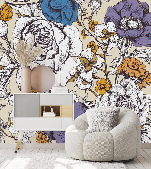 Elegant Modern Beige Floral Wallpaper
