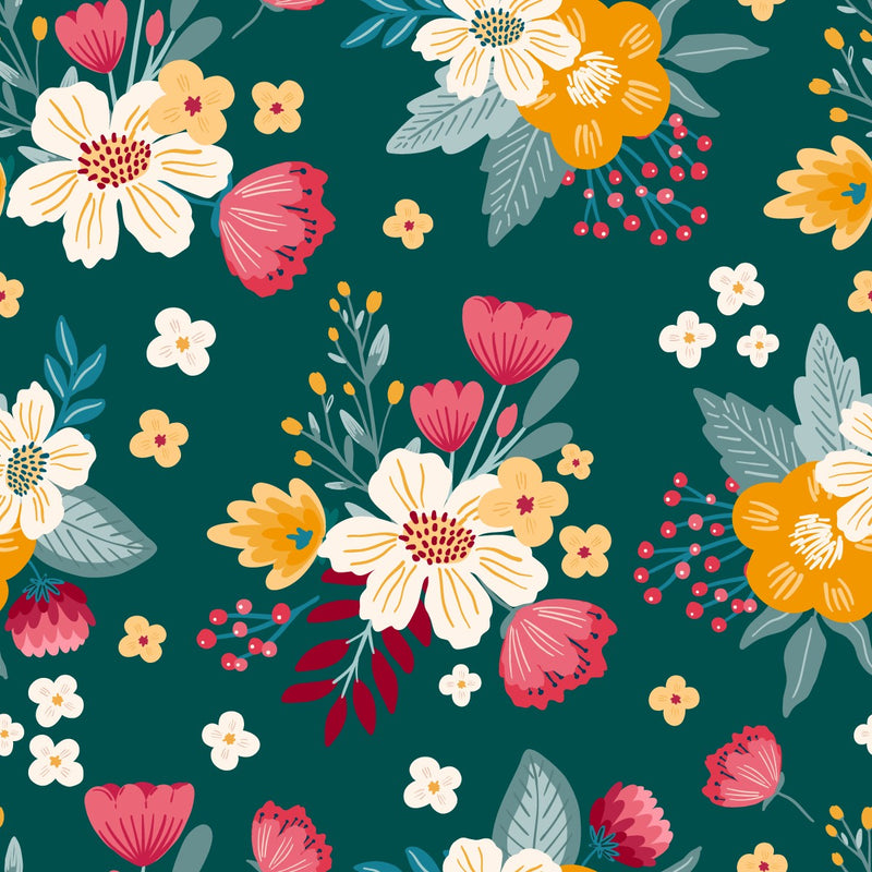 Modish Green Wallpaper with Flowers Smart