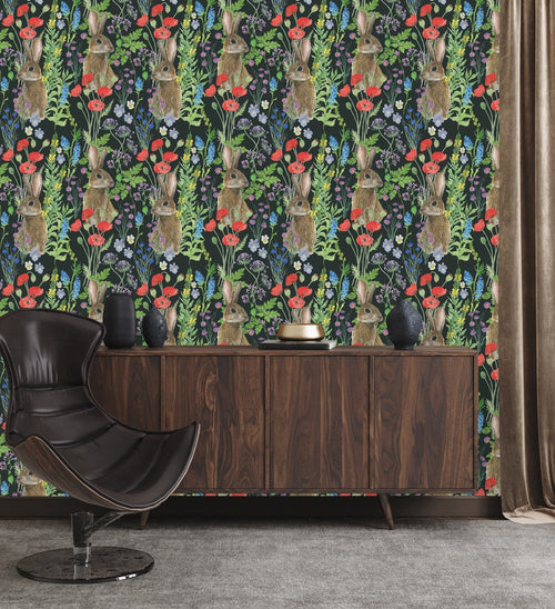 Hares Between Poppies Wallpaper