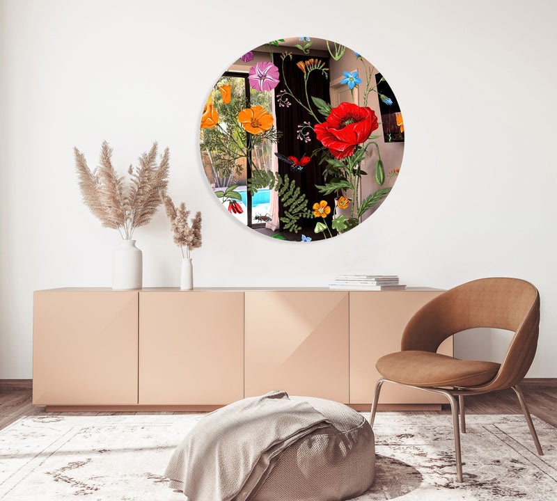 Flowers and Butterflies Printed Mirror Acrylic Circles