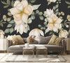 Beige Flowers on Dark Green Wallpaper