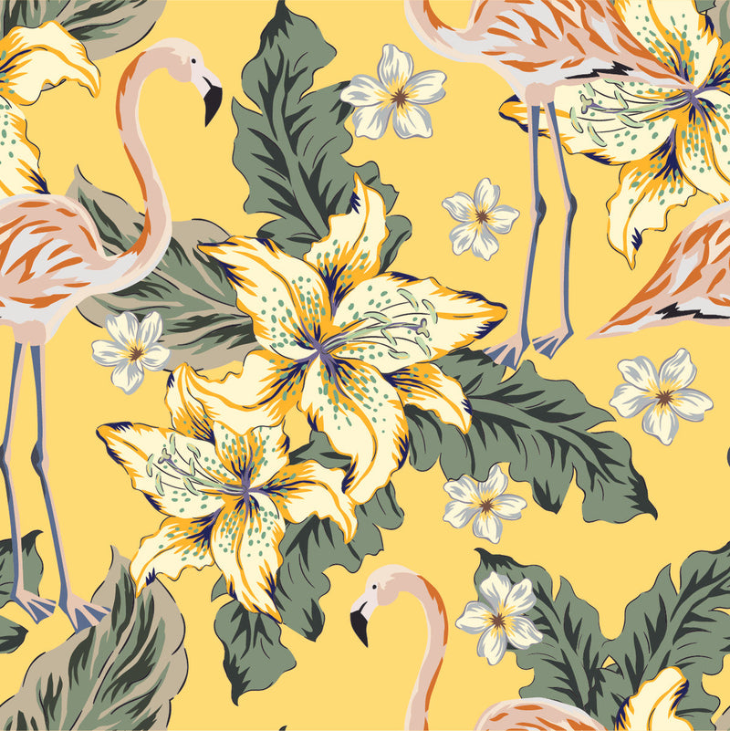 Yellow Wallpaper with Flamingos