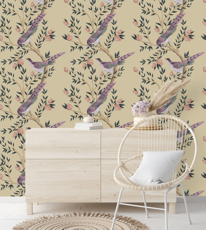 Birds on Vintage Wallpaper