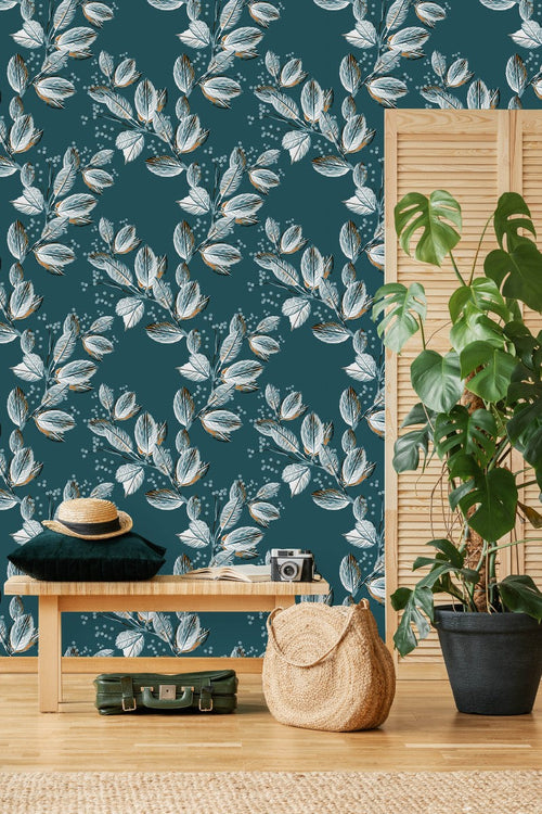 Contemporary Winter Leaves Wallpaper Fashionable