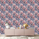 Pink Flowers and Blue Leaves Wallpaper