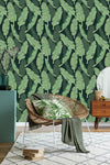 Black Wallpaper with Palm Leaves