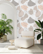 Beige Wallpaper with Monstera Leaves