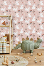 Rabbits on Pink Background Wallpaper
