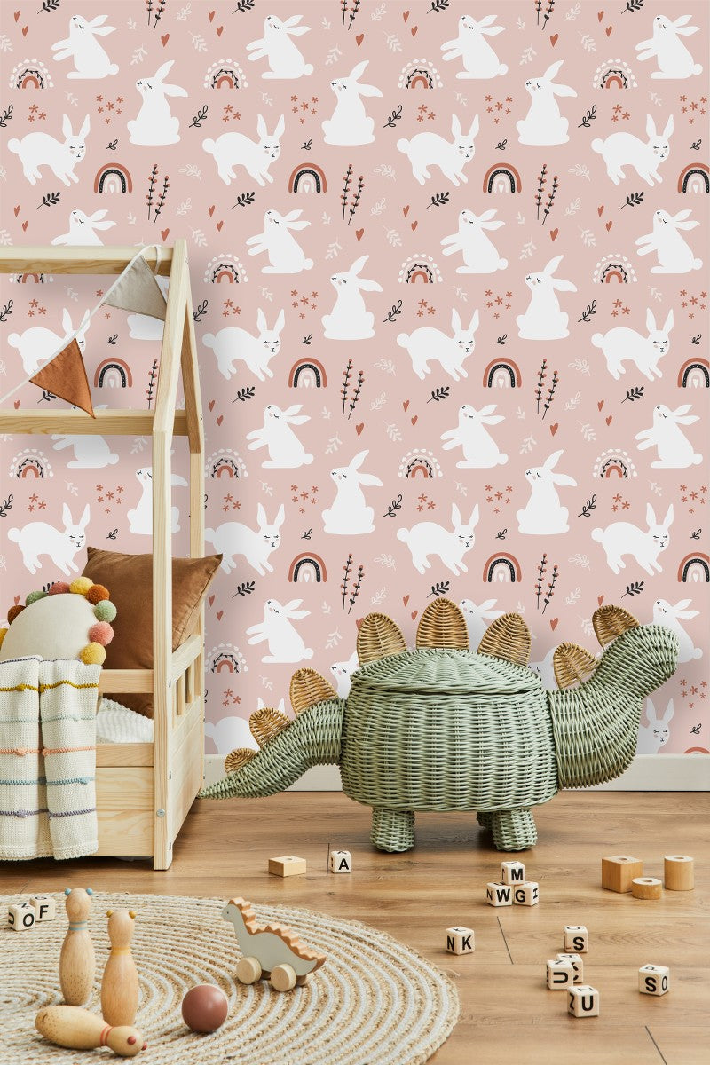 Rabbits on Pink Background Wallpaper