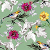 Green Wallpaper with Flowers and Birds