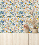 Wallpaper with Leaves and Berries