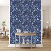 Dark Blue Wallpaper with Leaves and Trees