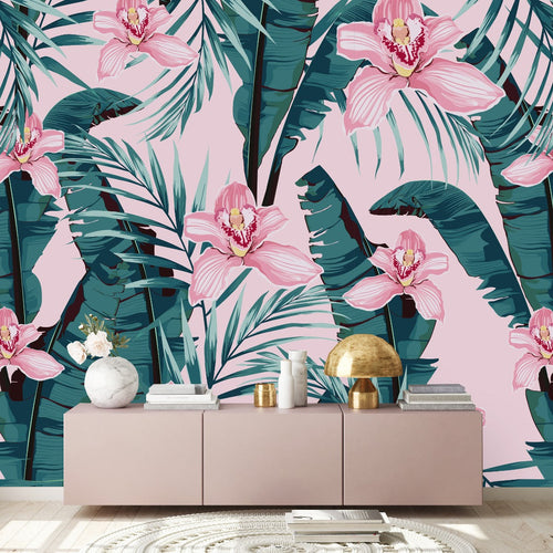 Pink Wallpaper with Orchid Flowers