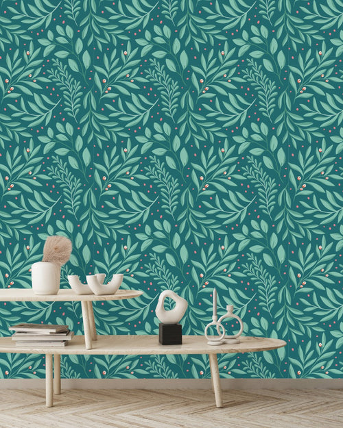 Light Green Wallpaper with Leaves