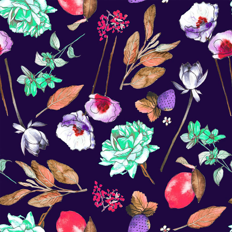 Flowers and Leaves Pattern Wallpaper