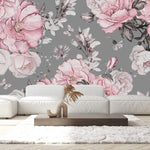 Contemporary Grey Wallpaper with Pink Flowers