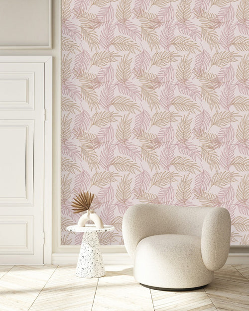 Voguish Beige Leaves Wallpaper Fashionable
