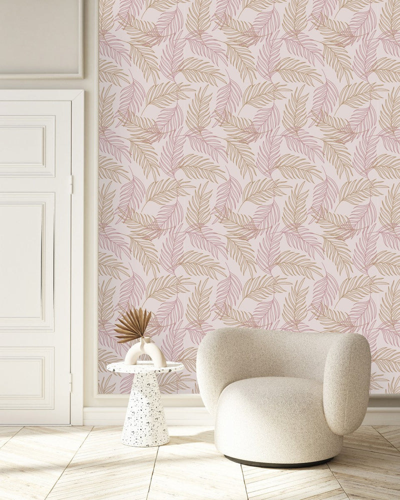 Voguish Beige Leaves Wallpaper Fashionable
