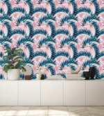 Pink and Dark Green Leaves Wallpaper