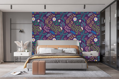 Contemporary Violet Floral Wallpaper