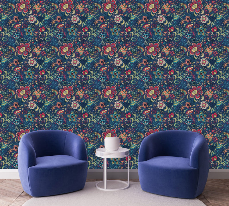 Blue Indian Pattern Wallpaper