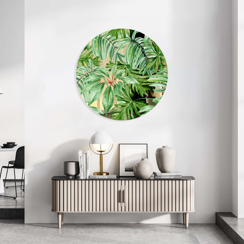 Jungle Green Leaves Printed Mirror Acrylic Circles