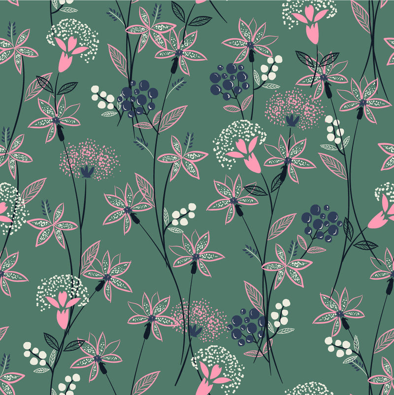 Pink Contour Flowers Wallpaper