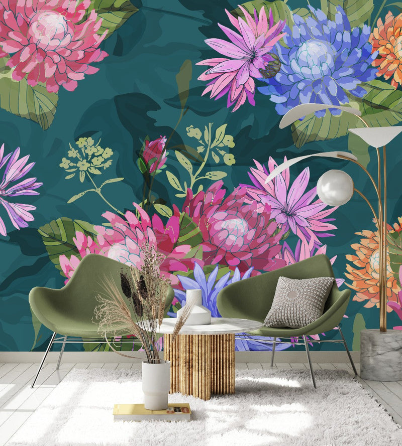 Contemporary Brightly Flowers Wallpaper Vogue