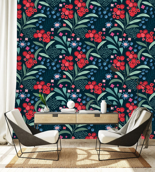 Elegant Berries and Flowers Wallpaper Fashionable