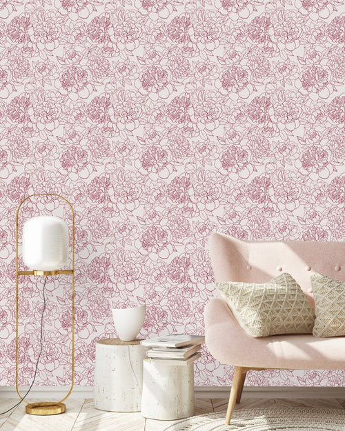 Pink Wallpaper with Floral Outline