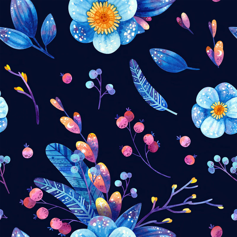 Modish Dark Blue Floral Wallpaper Vogue