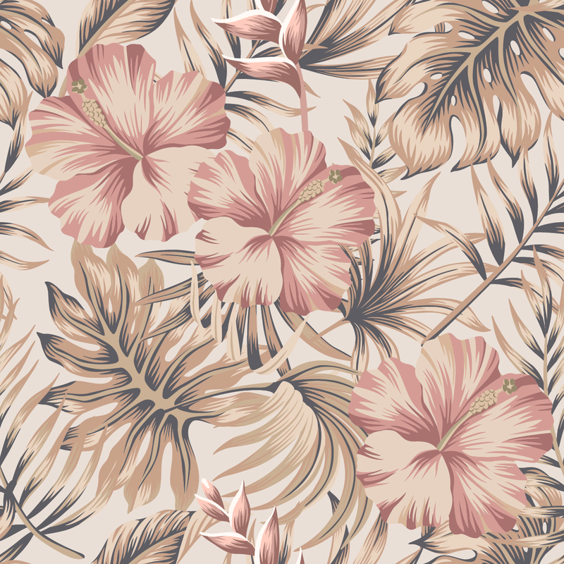 Beige Exotic Flowers Wallpaper