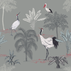 Grey Wallpaper with Cranes Pattern