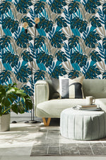 Dark Blue Monstera Wallpaper