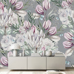 Contemporary Modern Grey Wallpaper with Pink Flowers