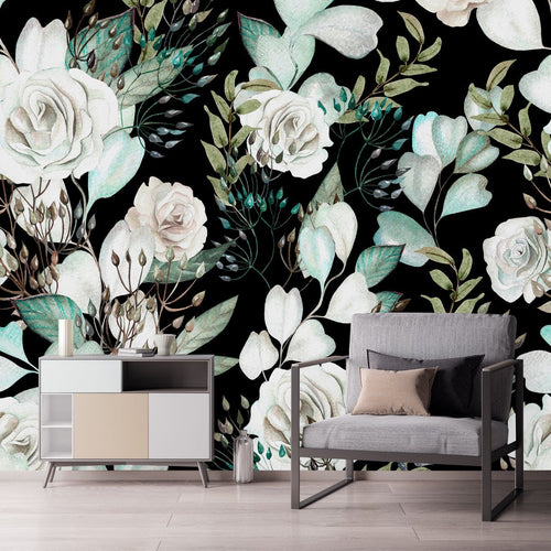 White Roses on Dark Wallpaper