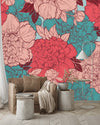 Blue and Red Peonies Wallpaper