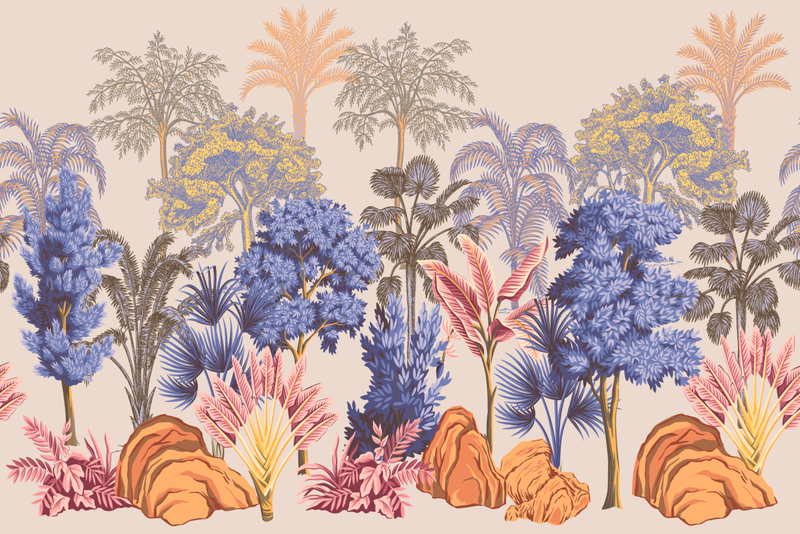 Beige Jungle Landscape Wallpaper