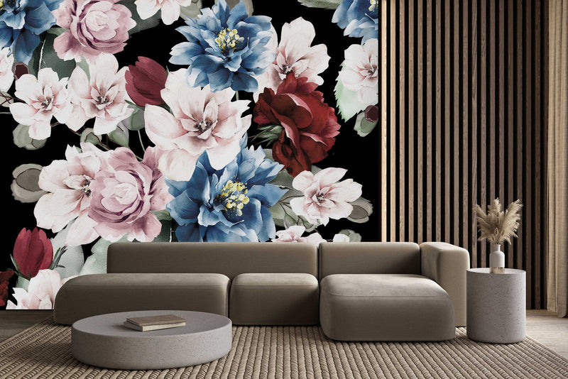 Black Wallpaper with Flowers
