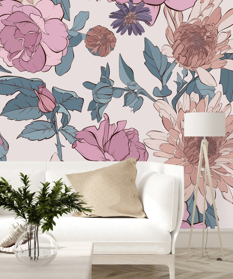 Fashionable Modern Pink Large Peonies Wallpaper