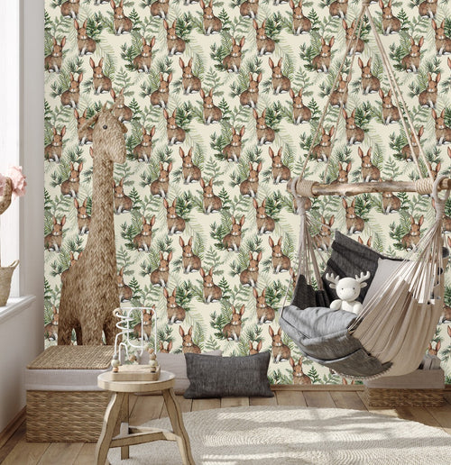 Hares between Leaves Wallpaper
