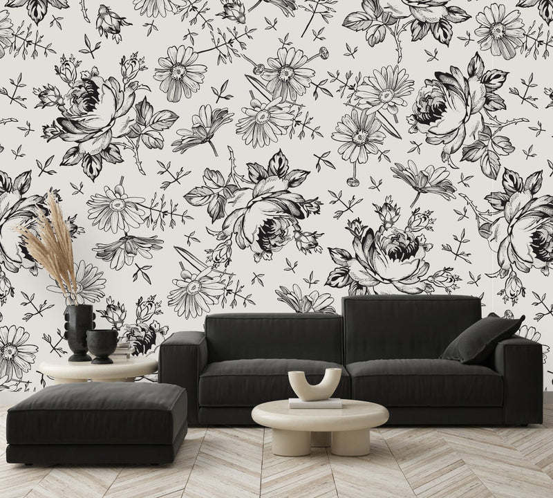Black and White Floral Wallpaper