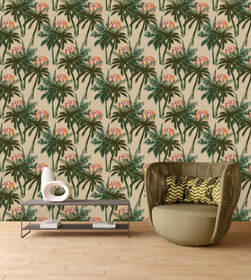 Parrots on Palms Wallpaper