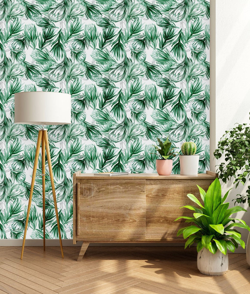 Contemporary Green Protea Wallpaper Smart
