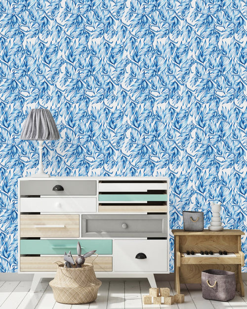 Stylish Blue Leaves Wallpaper Fashionable