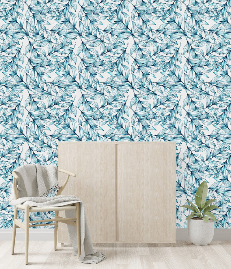 Voguish Blue Leaves Wallpaper Vogue