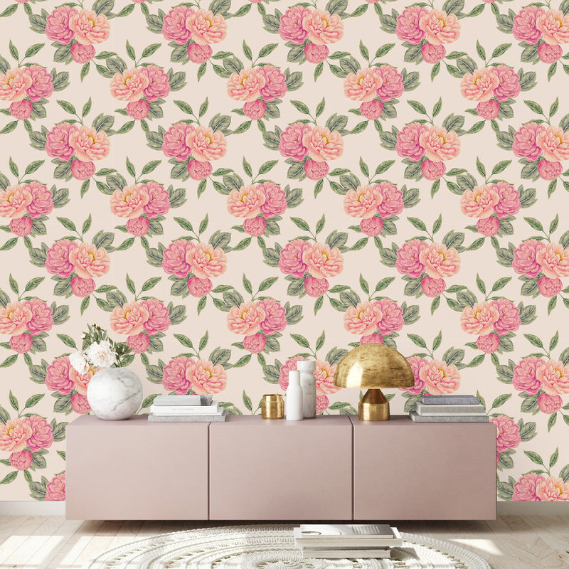 Contemporary Pink Peonies Wallpaper Fashionable