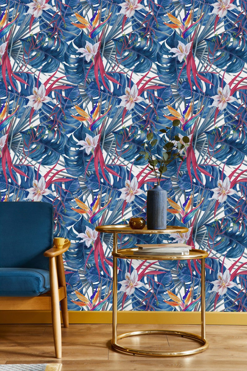 Blue Tropical Leaves Wallpaper