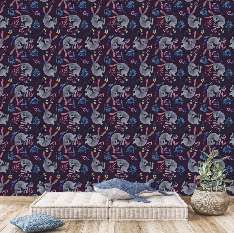 Dark Blue Hares Wallpaper