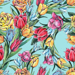 Blue Wallpaper with Tulips